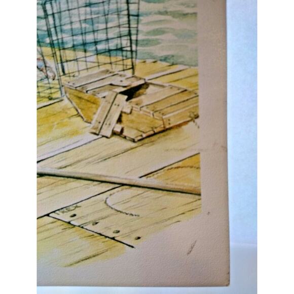 Seagull Art Print Crab Trap Bay Harbor Nautical Seaside Dock Gulls T Rex 10x13" - Picture 3 of 5